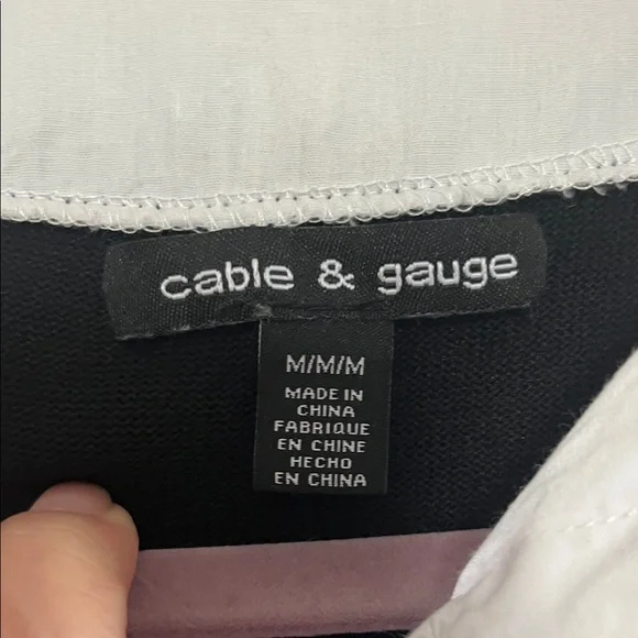 Cable & Gauge Black V-Neck Sweater with White Accents - Picture 2 of 4